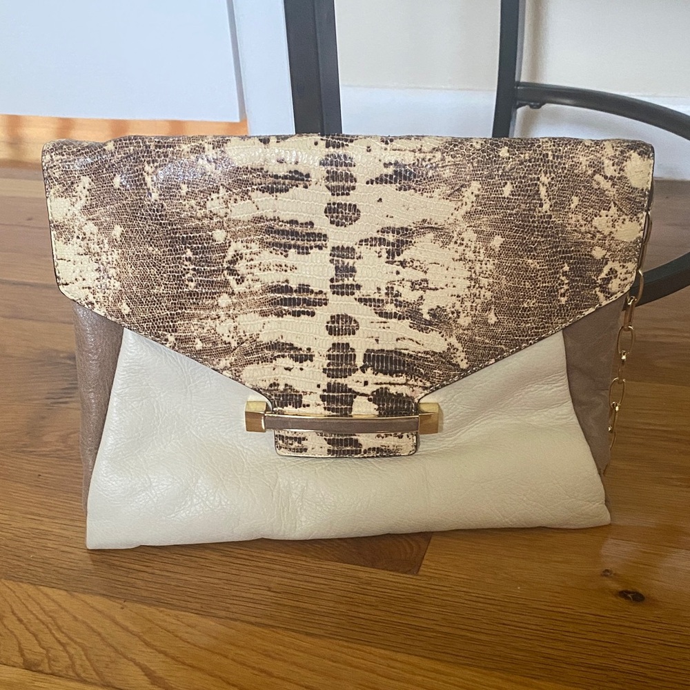 Vince Camuto Snakeskin and Cream Clutch